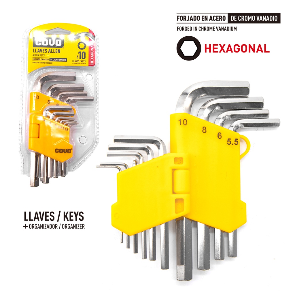 LLAVE ALLEN HEXAGONAL 10 PCS MILIMETRICA COVO 4-219