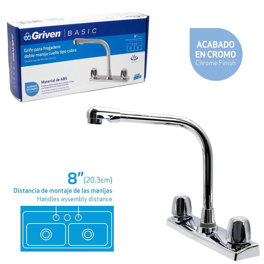 LLAVE FREGADERO DOBLE 8" ALTA GRIVEN BASIC 4-232