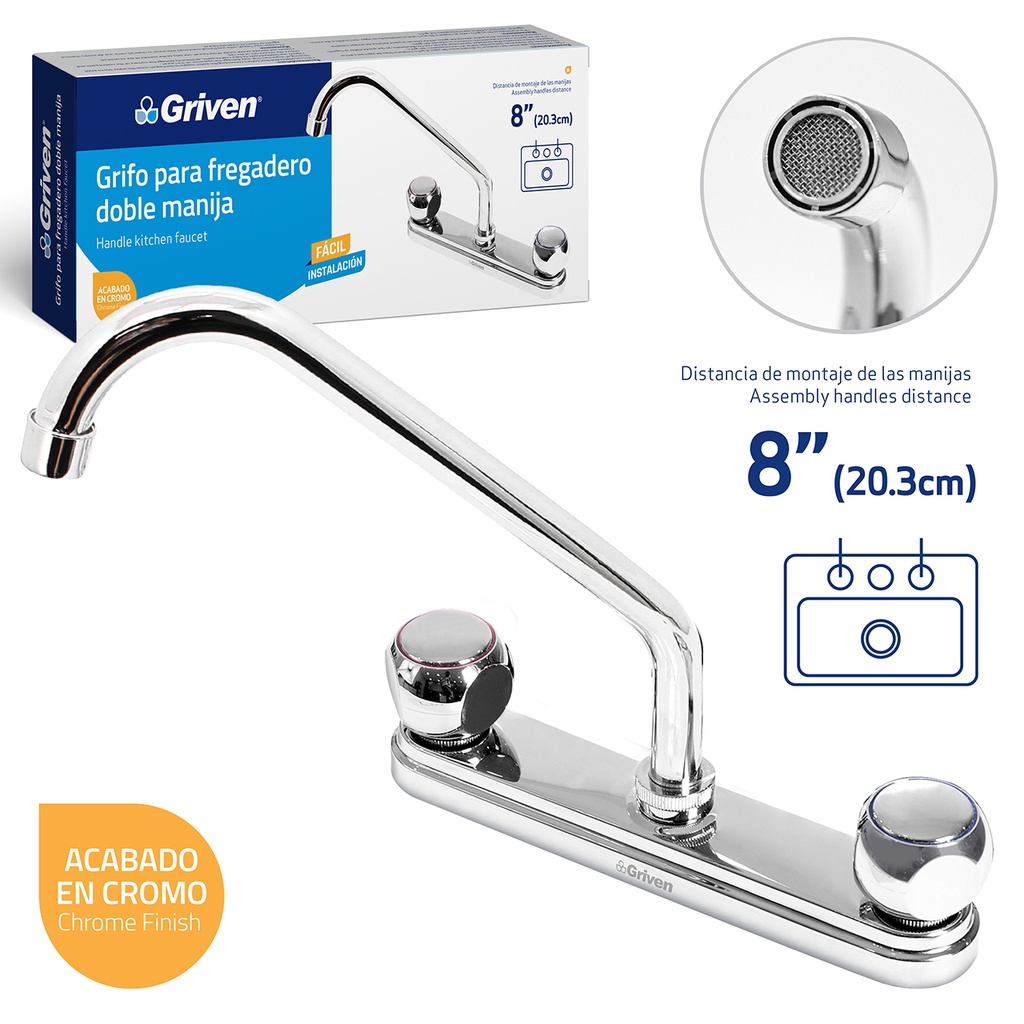 LLAVE FREGADERO DOBLE 8" GRIVEN 4-268