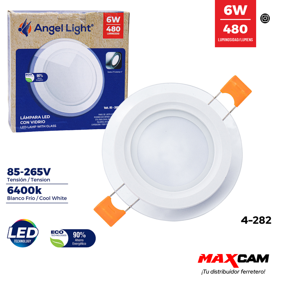 PANEL LED EMPOTRAR C/BORD VIDRIO 6W ANGEL LIG 4-282