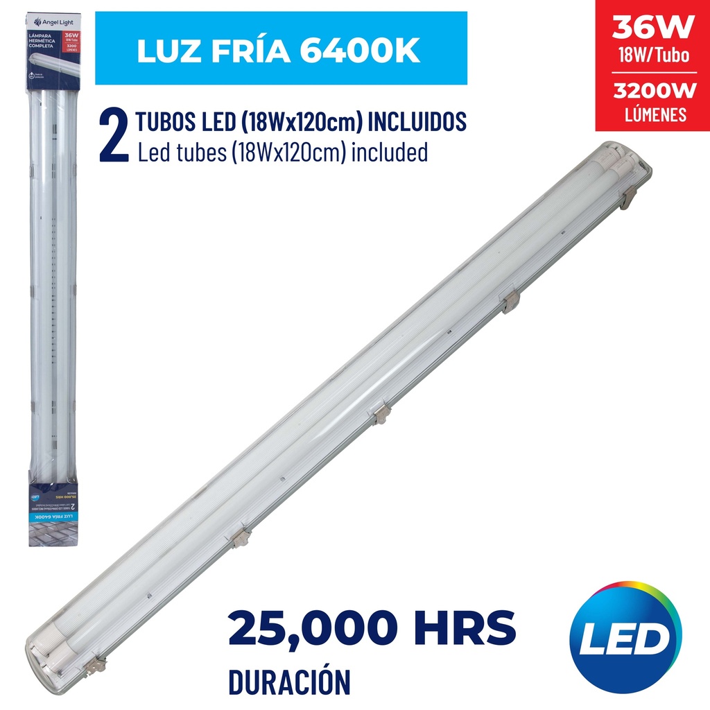 LAMPARA LED HERMETICA x 2 T8 18W 85-265V 4-284