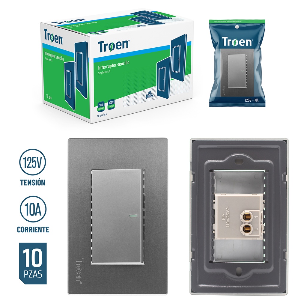 INTERRUPTOR SENCILLO GRIS TROEN 4-321
