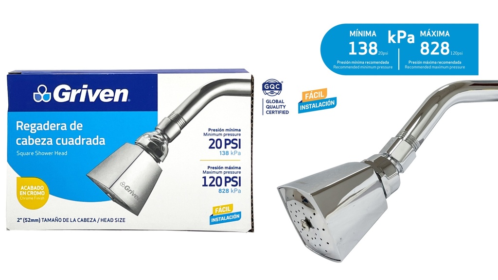 REGADERA CUADRADA 2" METALICA C/TUBO GRIVEN 4-334