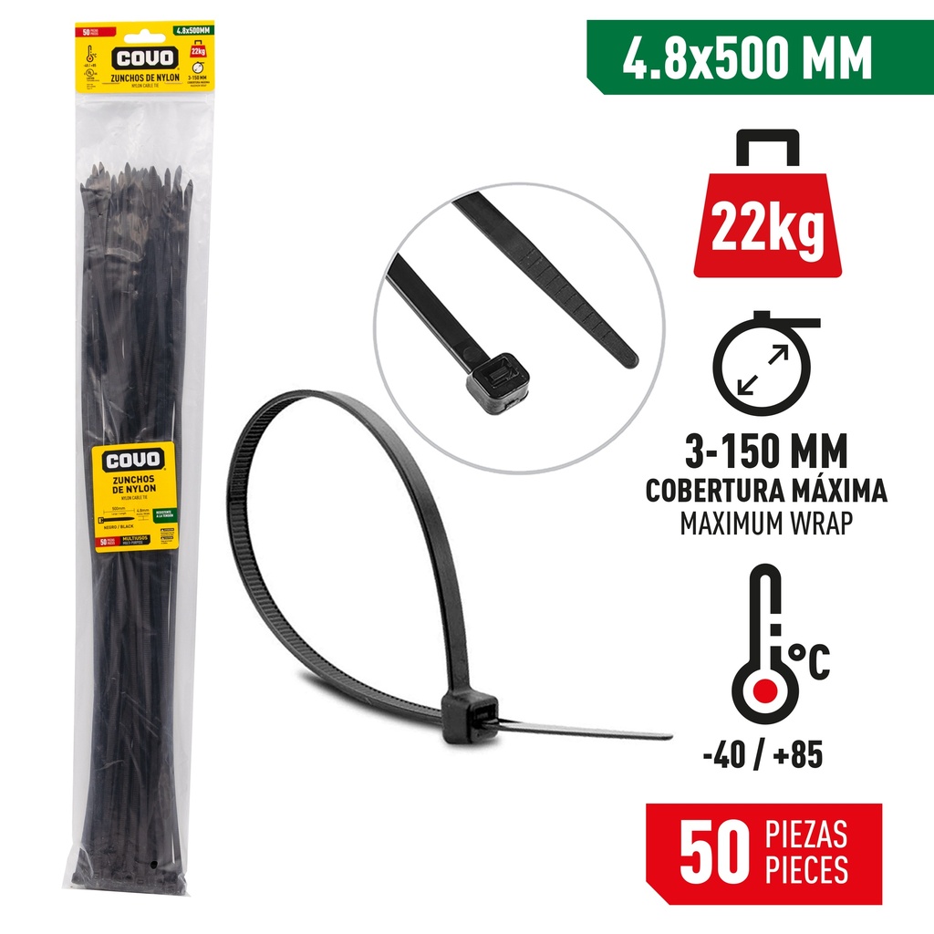 TIRRAP 4.8mm x 500mm x 50 UNID NEGRO COVO 4-356