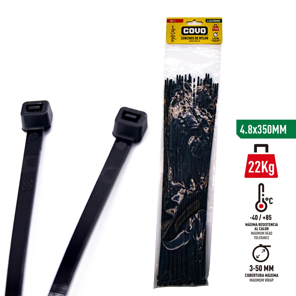 TIRRAP 4.8mm x 350mm x 100 UNID NEGRO COVO 4-362