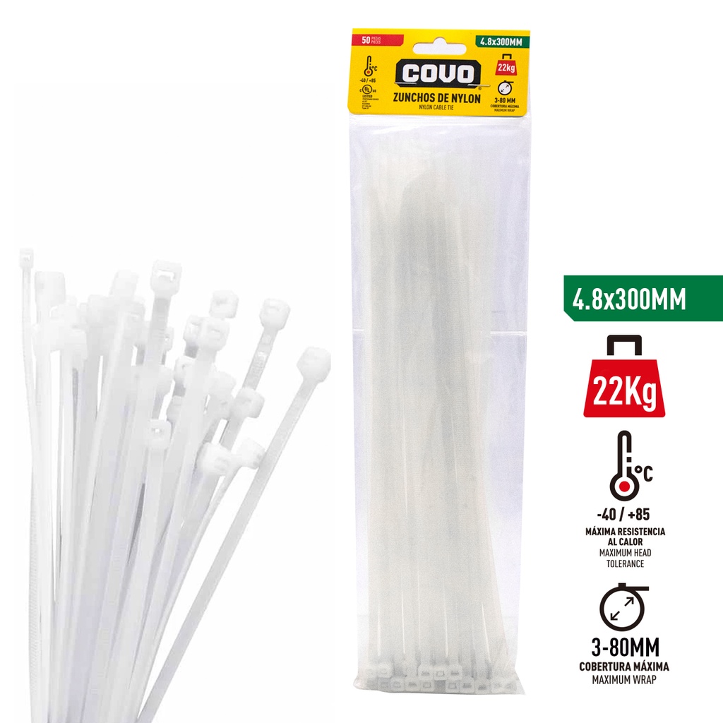 TIRRAP 4.8mm x 300mm x 100 UNID BLANCO COVO 4-363