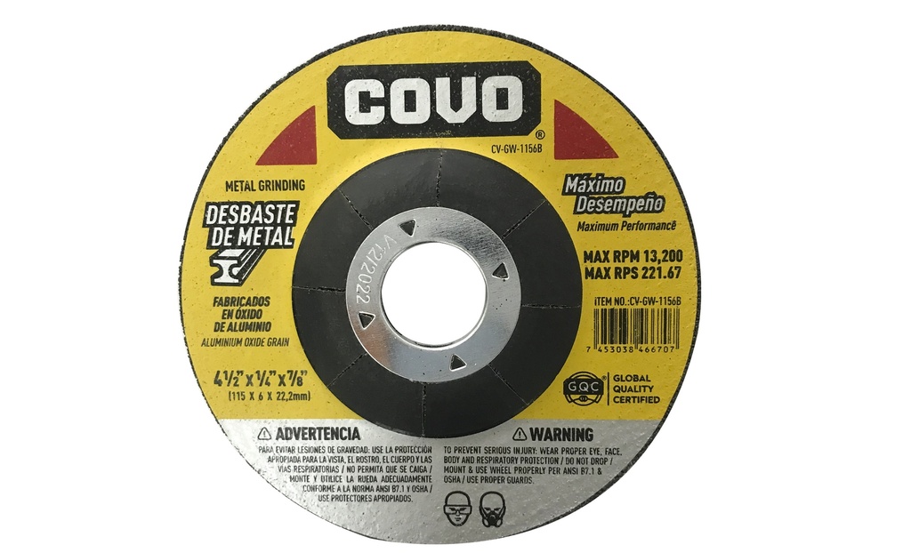 DISCO ESMERILAR O DESBASTE x 4 1/2" 1/4" 7/8" COVO 4-366