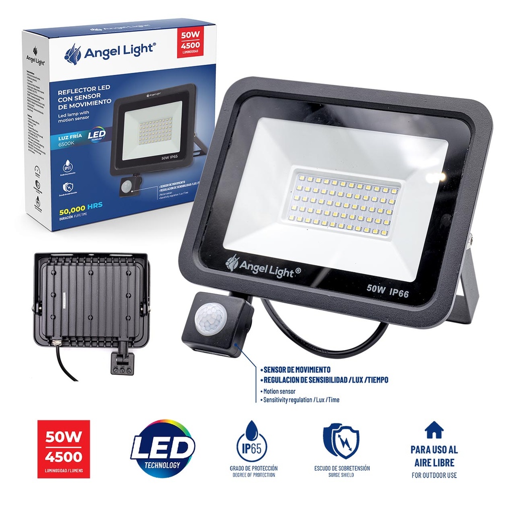 REFLECTOR LED 50W C/SENSOR 85-265V ANGEL LIGH 4-428