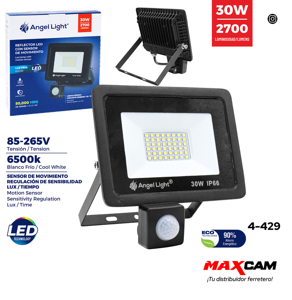 REFLECTOR LED 30W C/SENSOR 85-265V ANGEL LIGH 4-429
