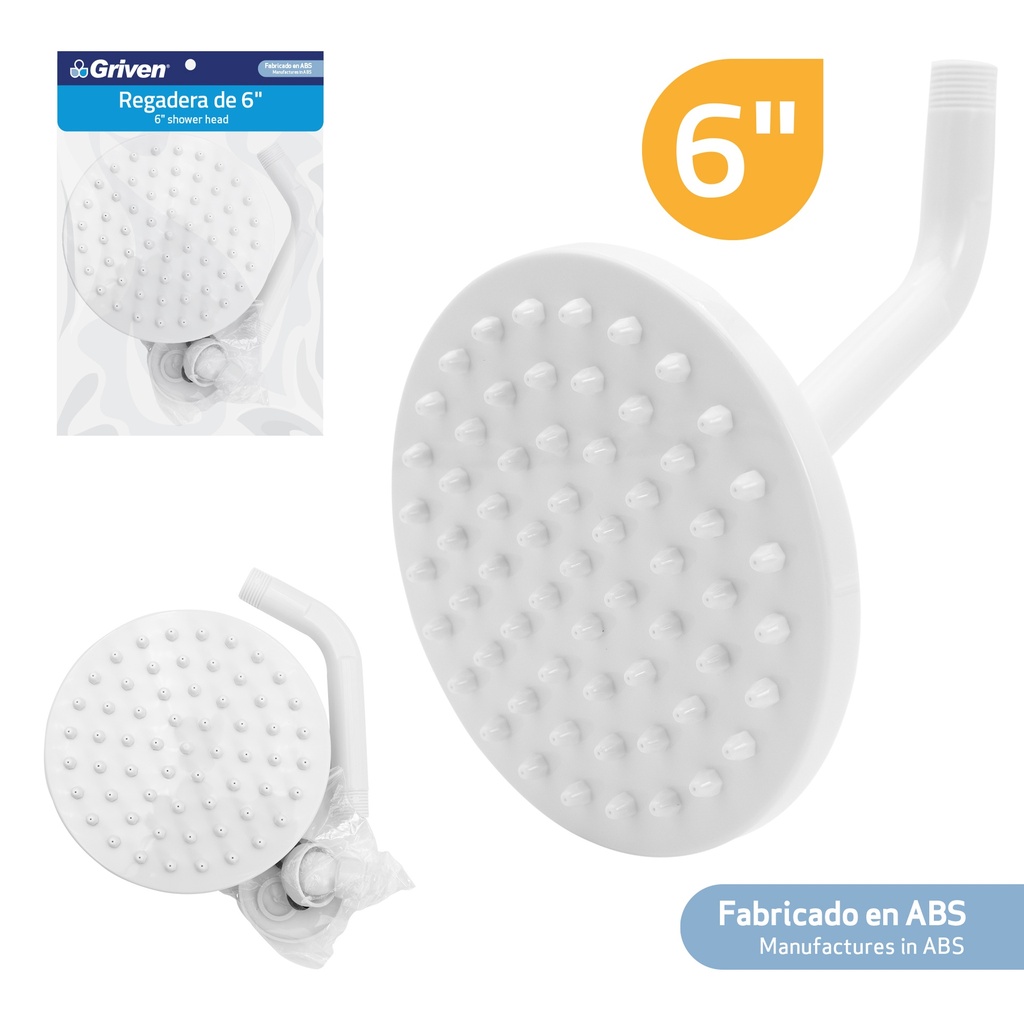 REGADERA REDONDA 6" PLASTICA C/TUBO GRIVEN 4-476