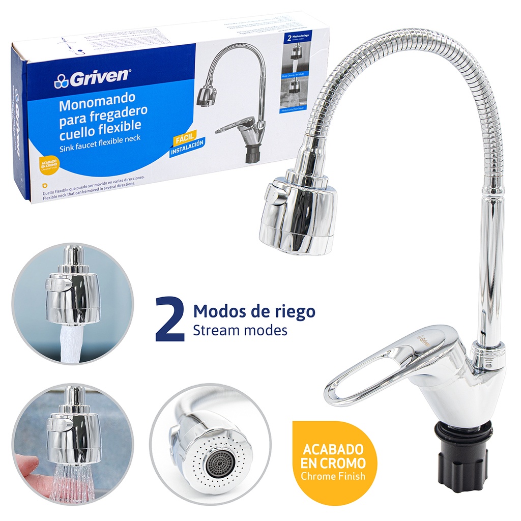LLAVE FREGADERO MONOMANDO FLEX PLA/CRO GRIVE 4-491