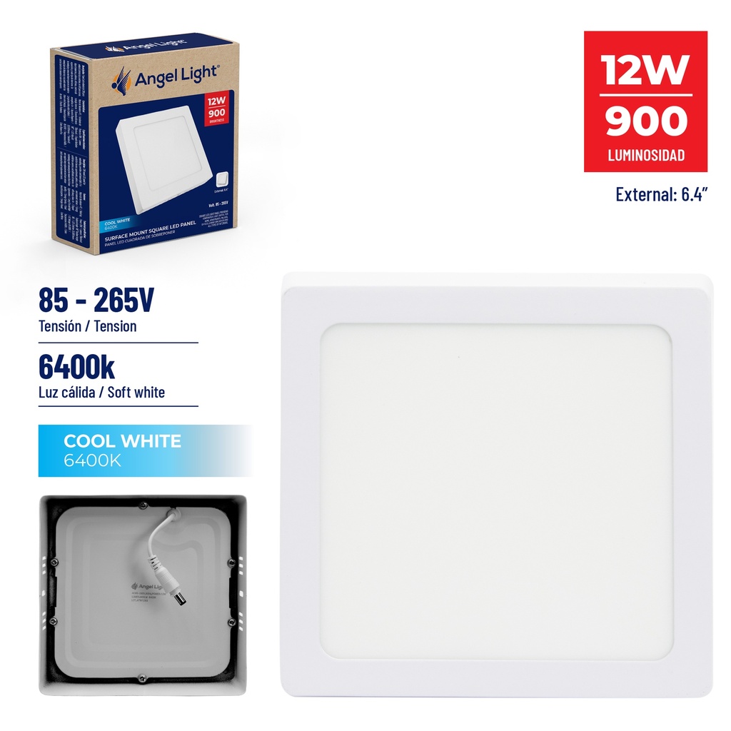 PANEL LED SUPER BLANC CUADRADA 12W 85-265V ANGEL LIGHT 4-563