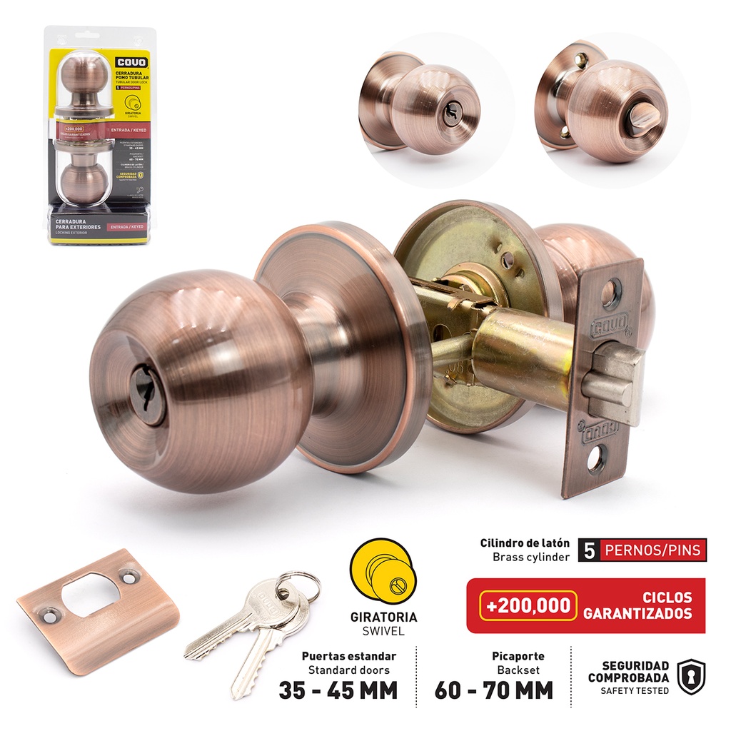 CERRADURA DE POMO SWITCH COBRE COVO 4-612