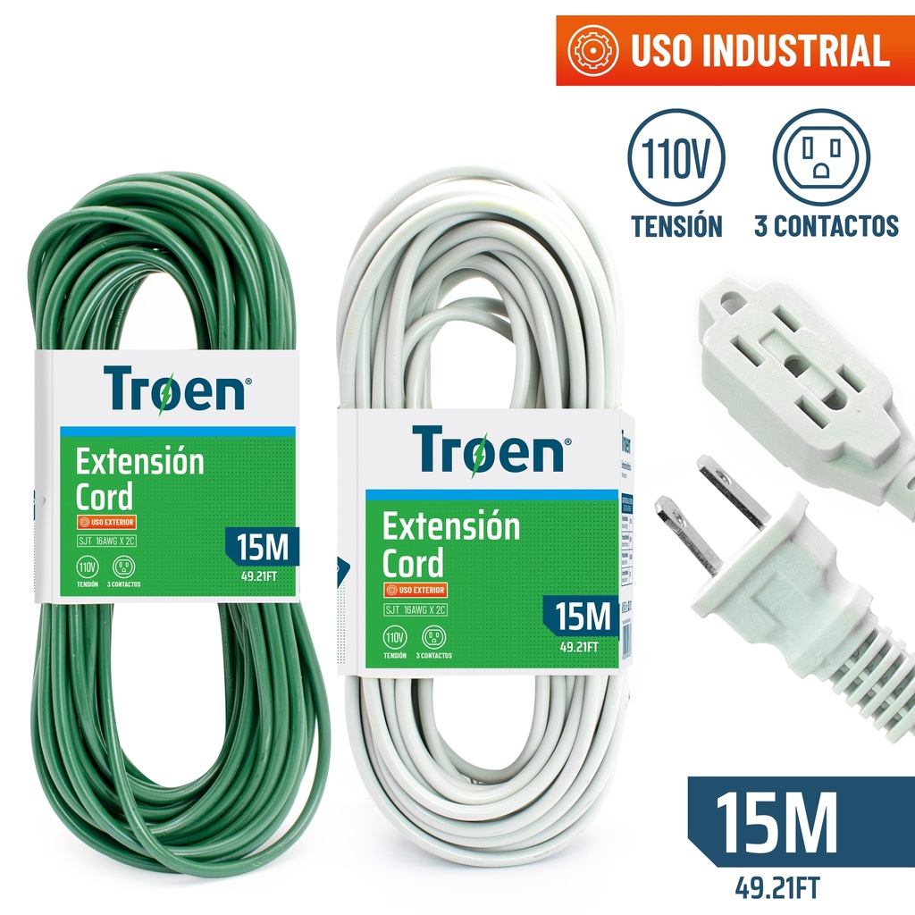 EXTENSION ELECTRICA 2x16  15MTS TROEN 4-621