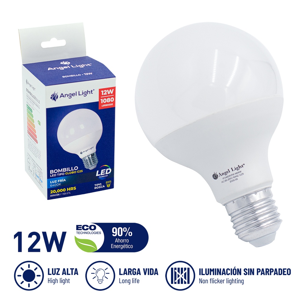 BOMBILLO GLOBO LED 12W  ANGEL LIGHT 85-265V 4-652 (DES)
