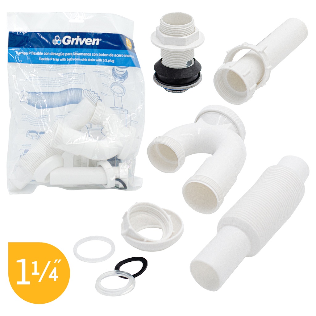 SIFON EXTENSIBLE 1 1/4 CON DESAGUE  GRIVEN 4-654