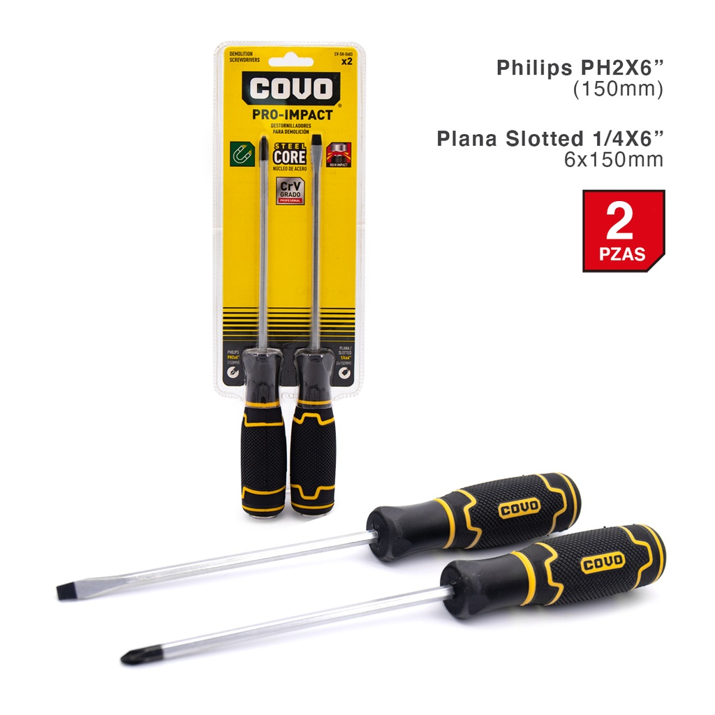 JUEGO DESTORNILLADOR PRO 2 PCS 1/4 x 6 COVO 4-664 (DESC)