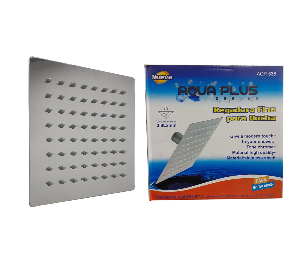 REGADERA CUADRADA 6" PLAST/CROM S/T AQUAPLUS 4-702