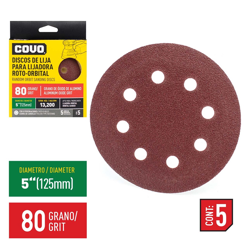 DISCOS P/LIJAD ROTO-ORBITAL 4 1/2 G80 x 5 UNID COVO 4-784