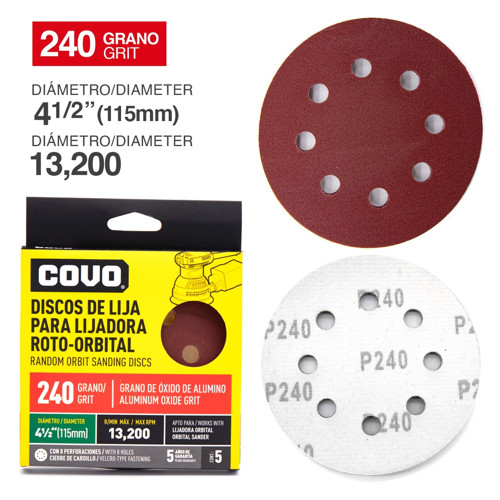 DISCOS P/LIJAD ROTO-ORBITAL 4 1/2 G240 x 5 UNI COVO 4-788