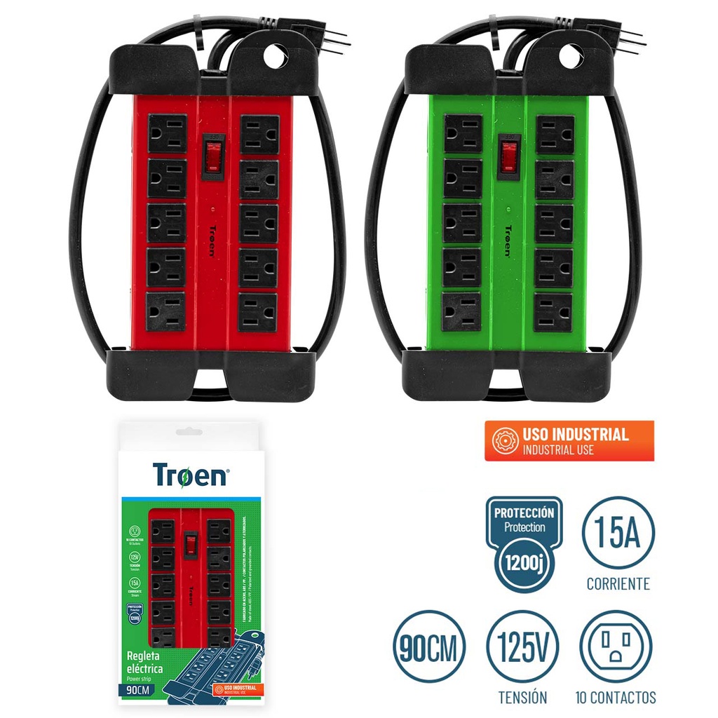 REGLETA METAL INDUST C/SUPRESOR 10 TOMA TROEN 4-789