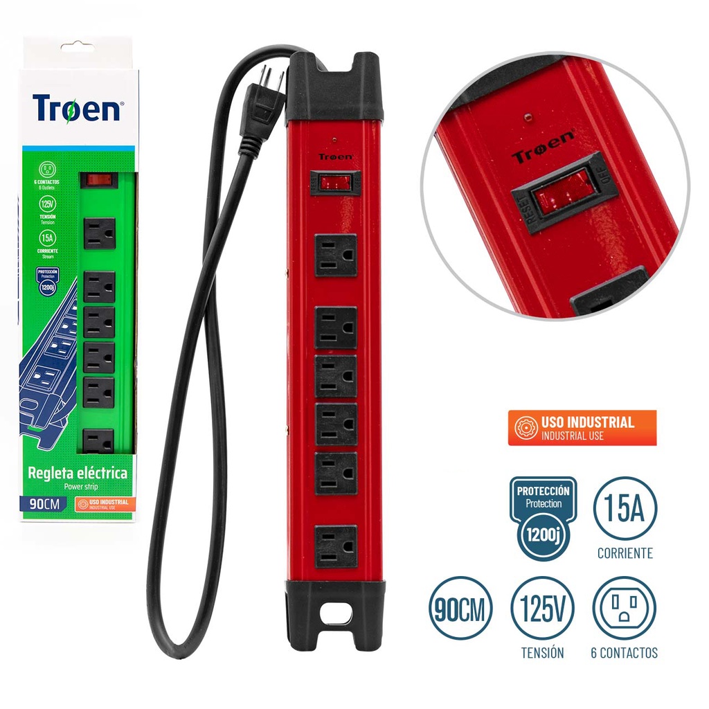 REGLETA METAL INDUST C/SUPRESOR 6 TOMA TROEN 4-790