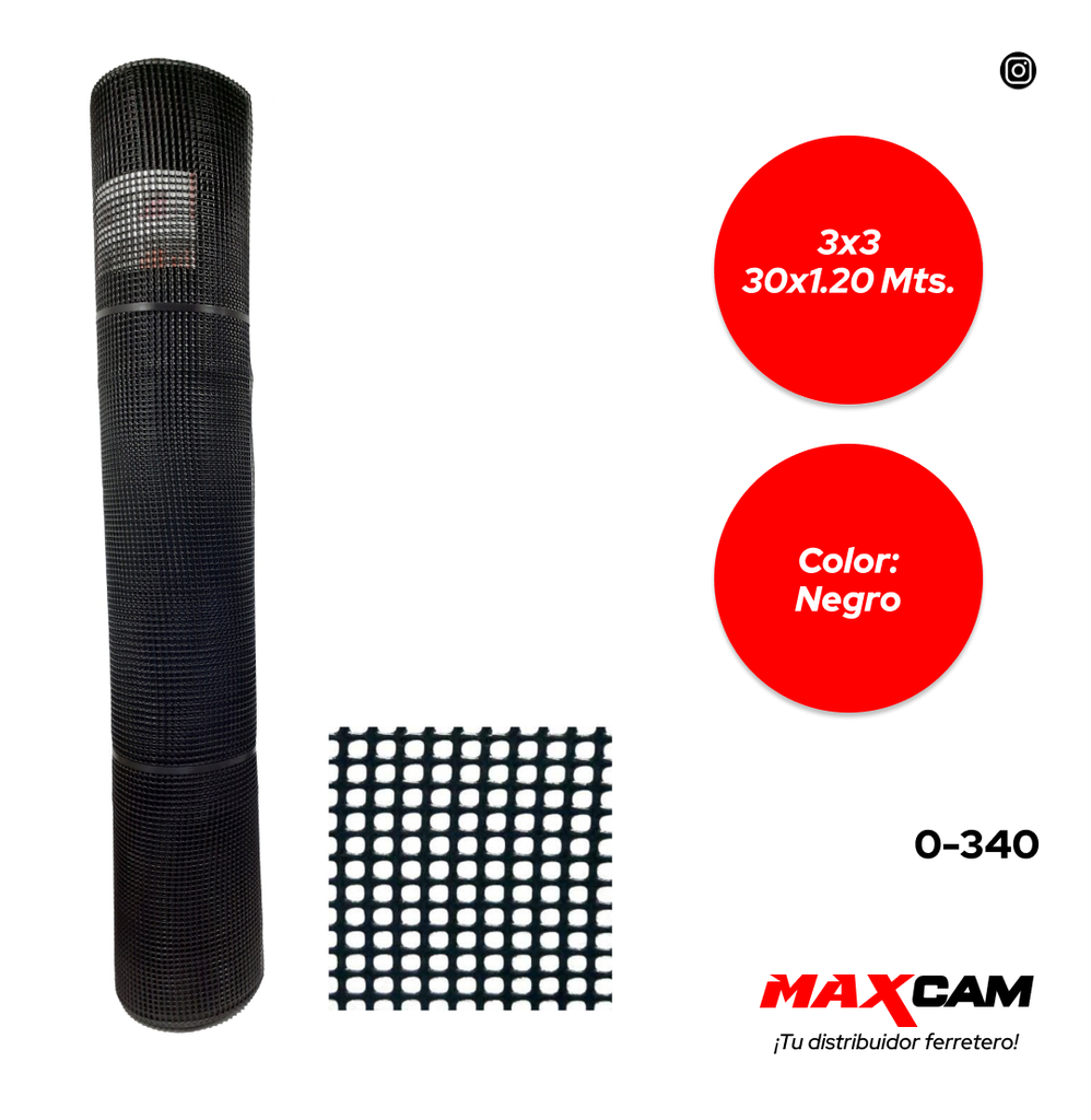 MALLA CEDAZO 3x3 30x1,20MTS NEGRO TRICAL 0-340