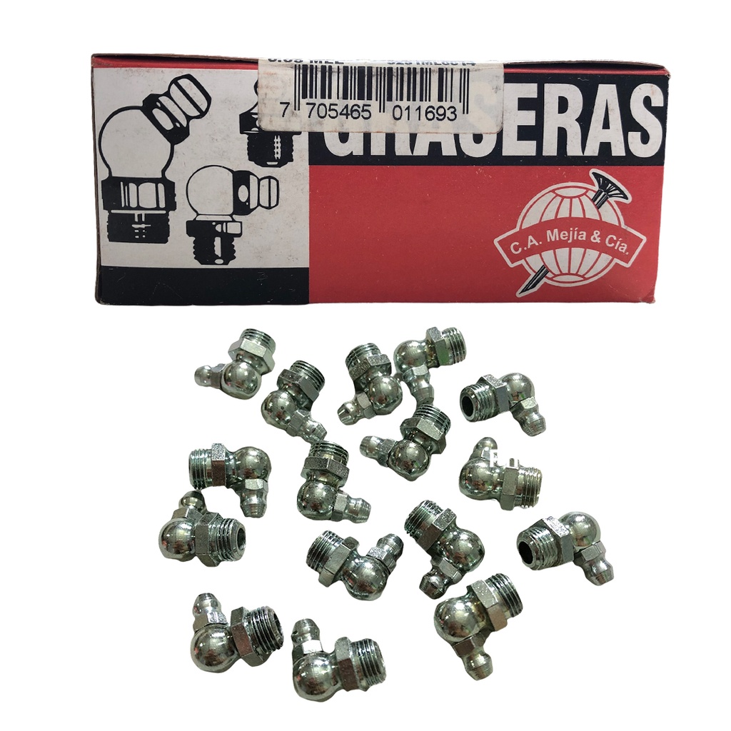GRASERA 1/8" N.P.T 14 CODO 90° x 50 UNID MEJIA 0-394
