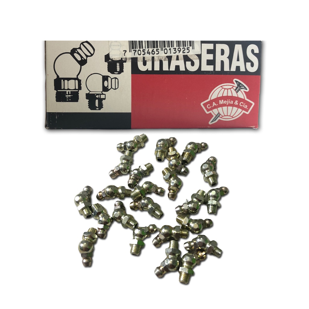 GRASERA 1/4" U.N.F 13 CODO 45° x 100 UNID MEJIA 0-395