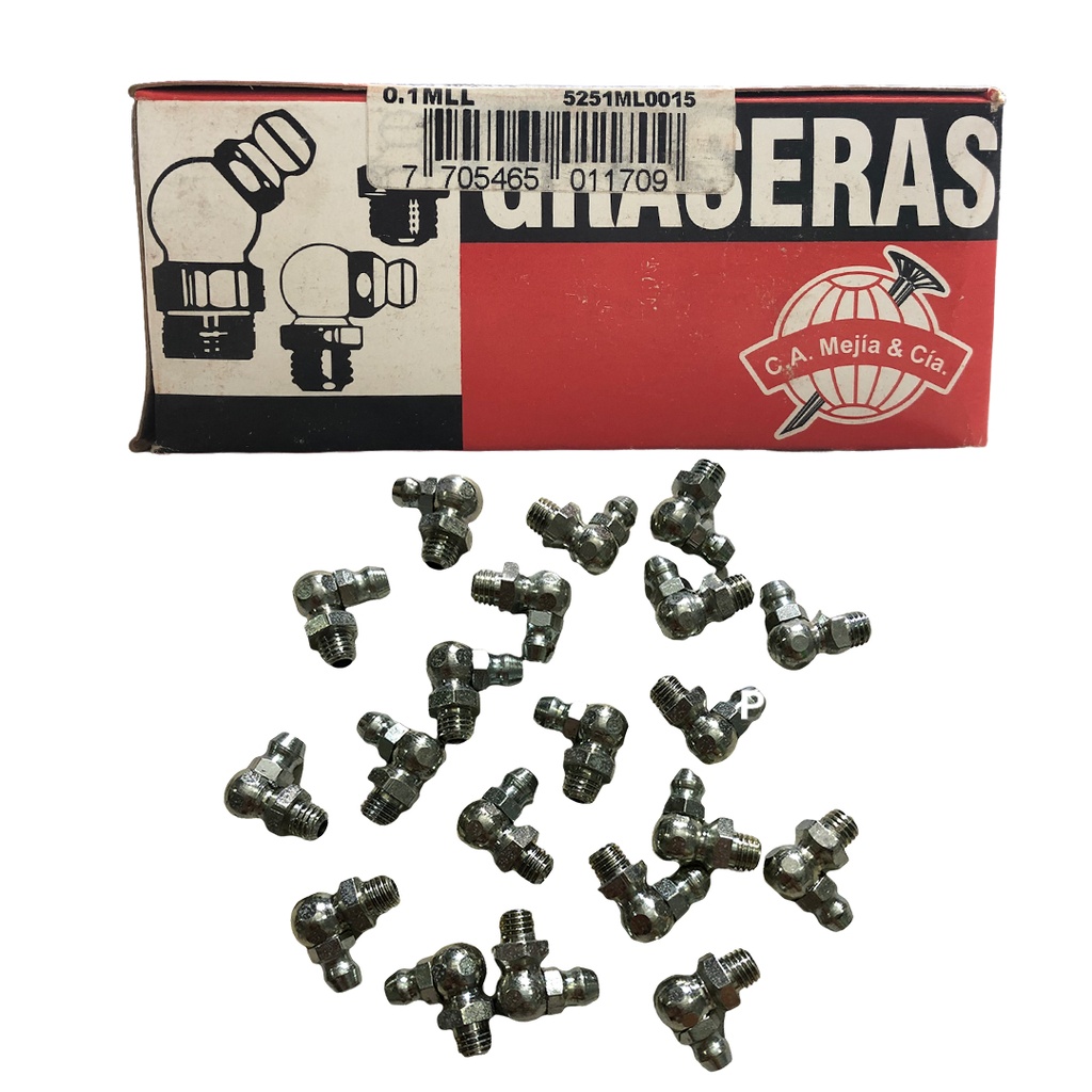 GRASERA 1/4" U.N.F 15 CODO 90° x 100 UNID MEJIA 0-396