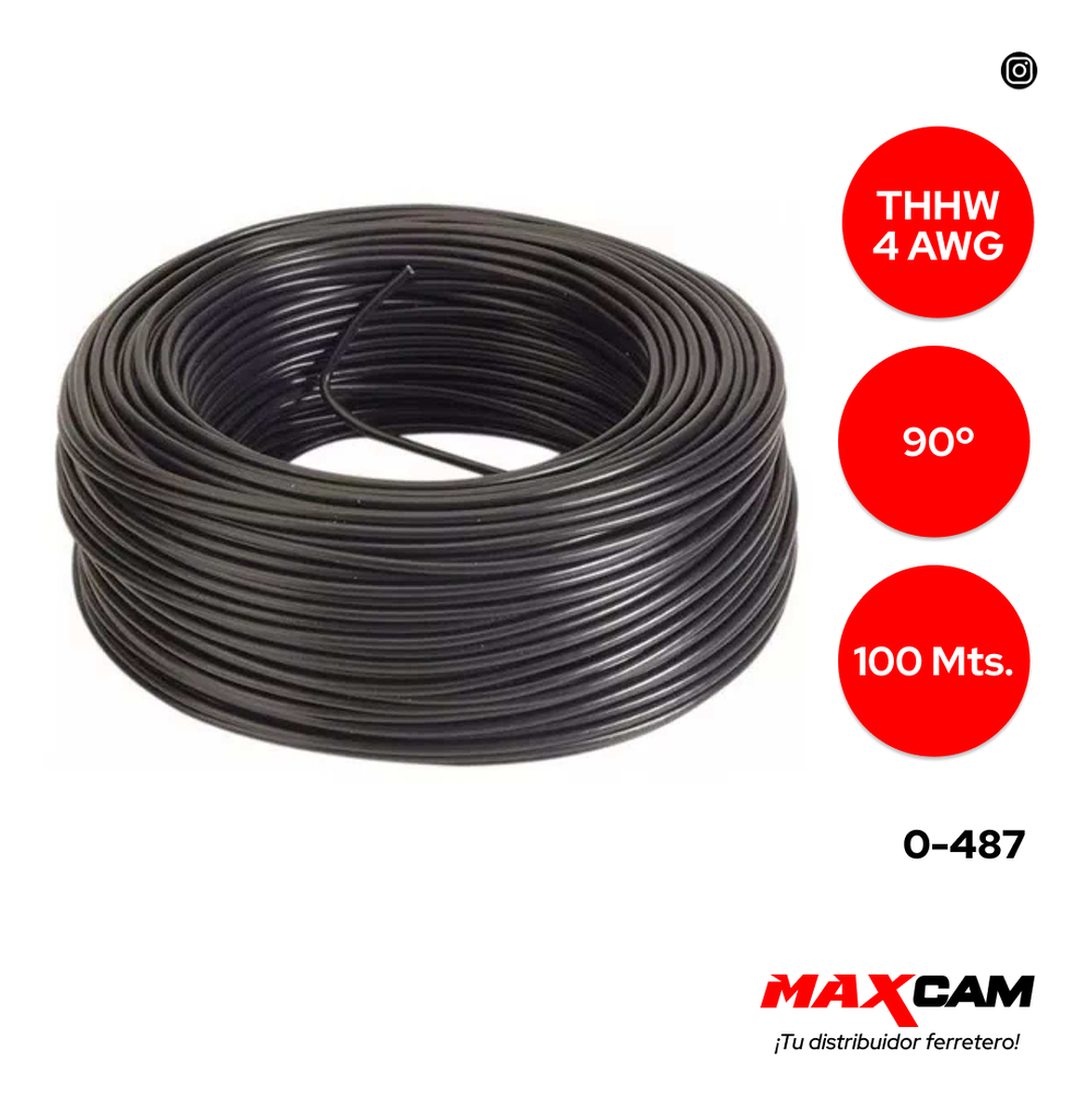 CABLE THHW 4 AWG 90° NEGRO 100 MTS ICONEL 0-487