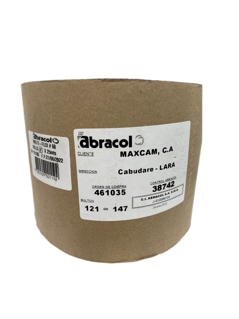 LIJA BANDA GRANO 60 x 6" ROLLO 25mts 0-577