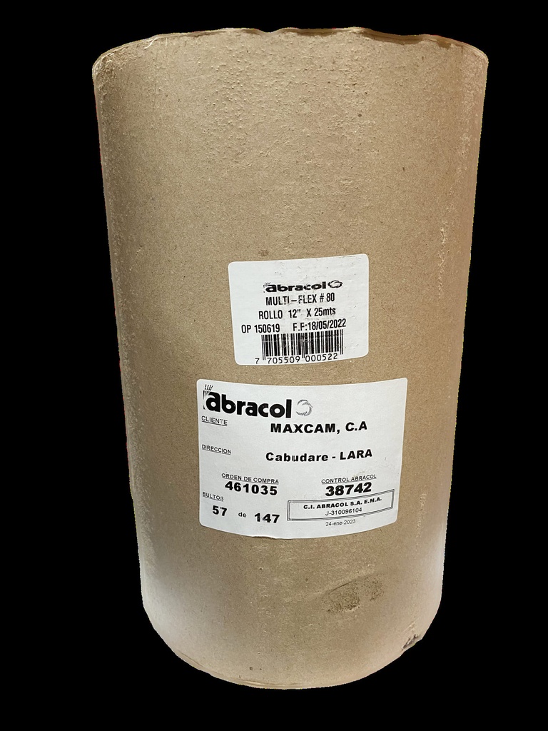 LIJA BANDA GRANO 80 x 12" ROLLO 25mts 0-580