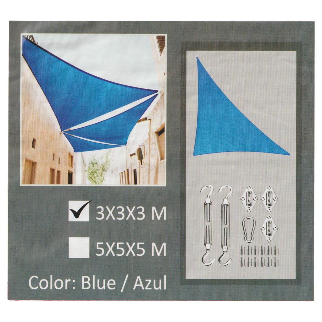 TOLDO TRIANGULAR TIPO VELA 3x3x3MTS AZUL TRICAL 0-667