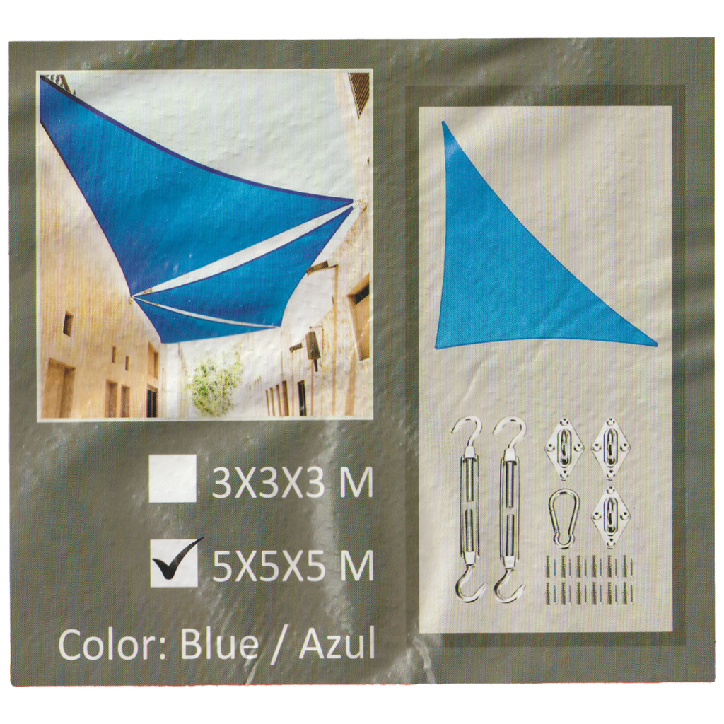 TOLDO TRIANGULAR TIPO VELA 5x5x5MTS AZUL TRICAL 0-669