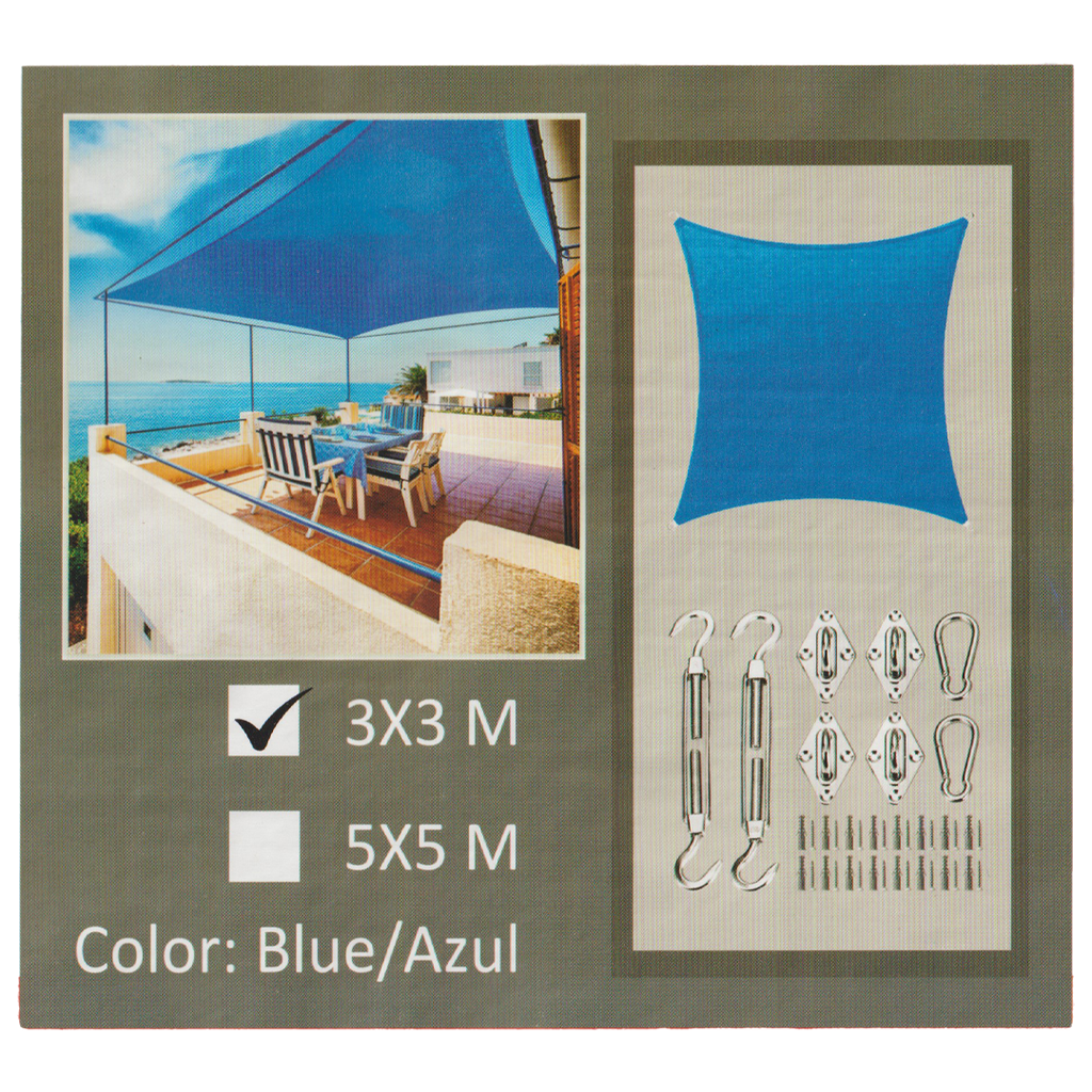 TOLDO CUADRADO TIPO VELA 3x3MTS AZUL TRICAL 0-671