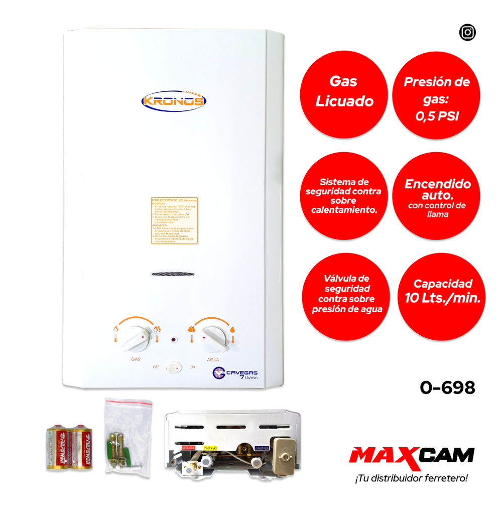 CALENTADOR GAS LICUADO 10 LTS KRONOS 0-698