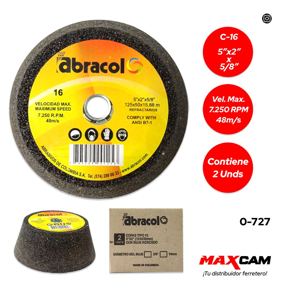 PIEDRA COPA C-16 5x2x5/8" ABRACOL 0-727