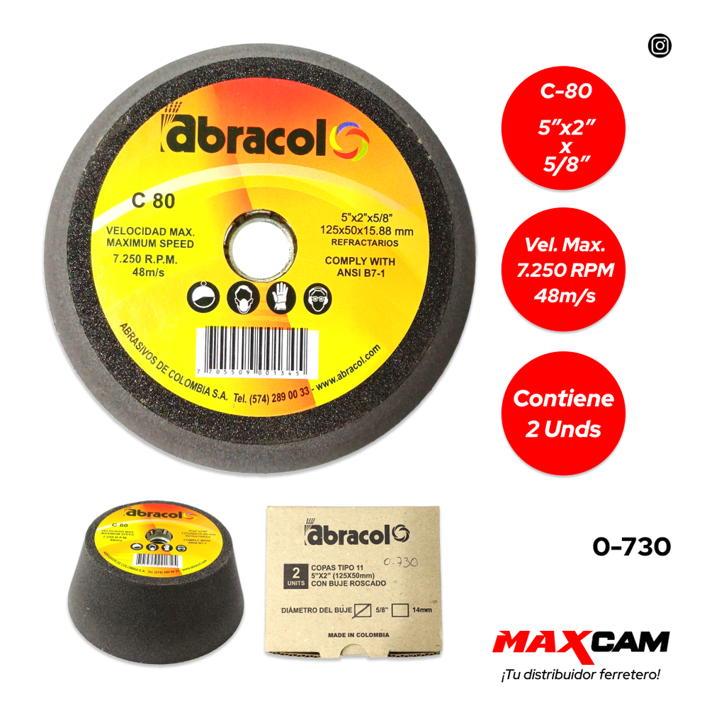 PIEDRA COPA C-80 5x2x5/8" ABRACOL 0-730