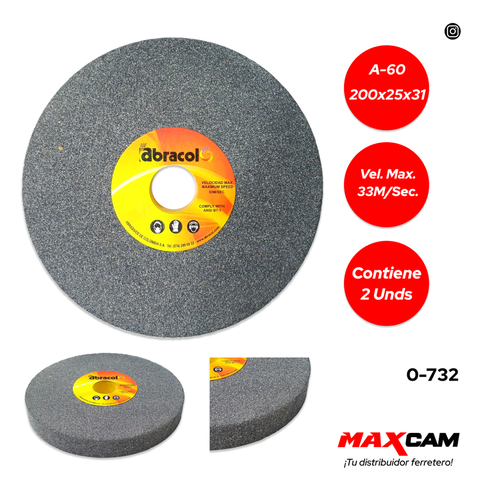 DISCO P/ESMERIL D/BANCO A-60 200X25X31 ABRACOL 0-732
