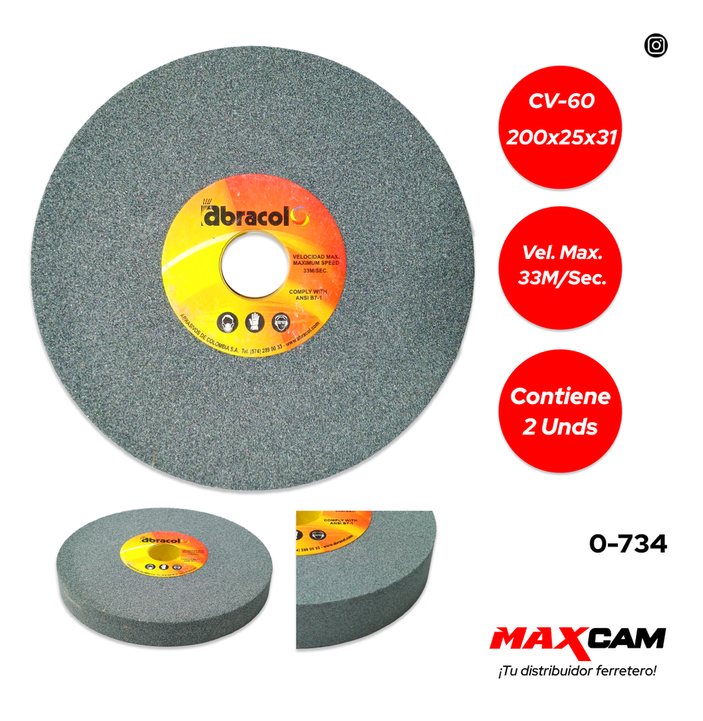 DISCO P/ESMERIL D/BANCO CV-60 200X25X31 ABRACOL 0-734