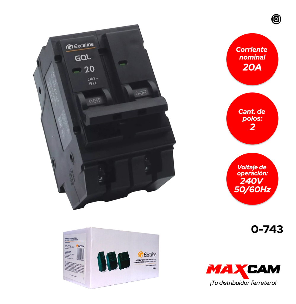 BREAKER EMPOTRAR GQL 2x20 EXCELINE 0-743