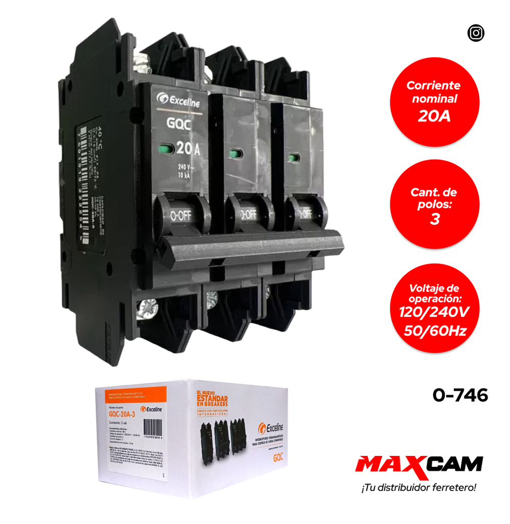 BREAKER SUPERFICIAL GQC 3x20A EXCELINE 0-746