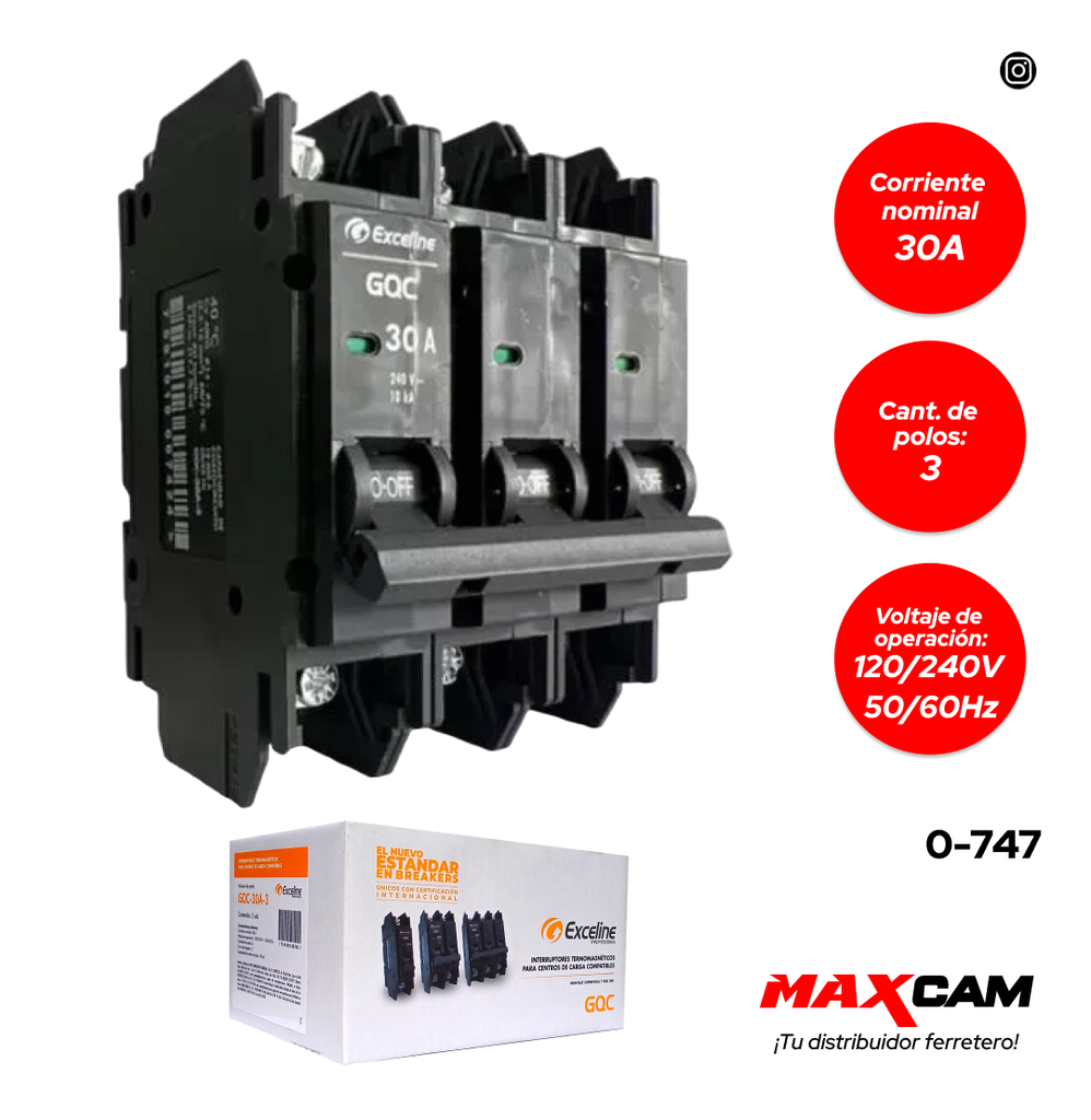 BREAKER SUPERFICIAL GQC 3x30A EXCELINE 0-747