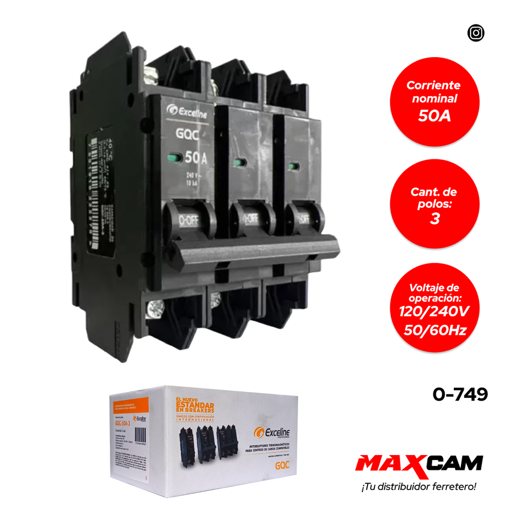 BREAKER SUPERFICIAL GQC 3x50A EXCELINE 0-749