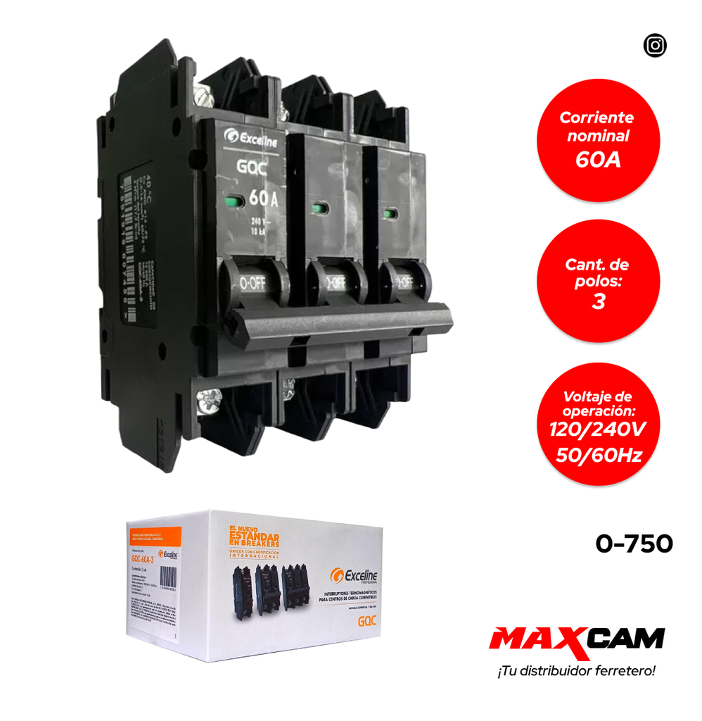 BREAKER SUPERFICIAL GQC 3x60A EXCELINE 0-750