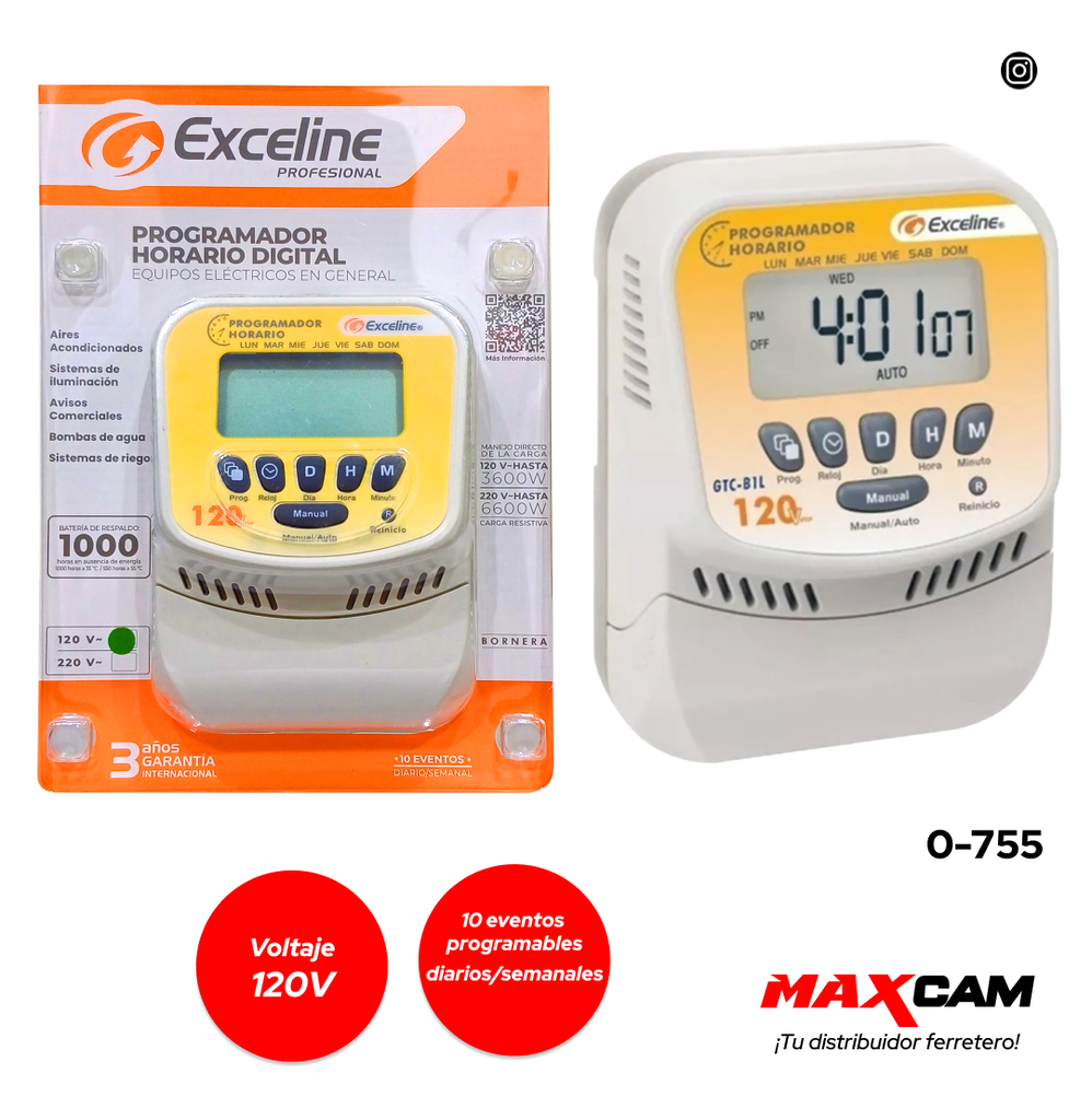 RELOJ PROGRAMADOR DIGITAL 120V EXCELINE 0-755