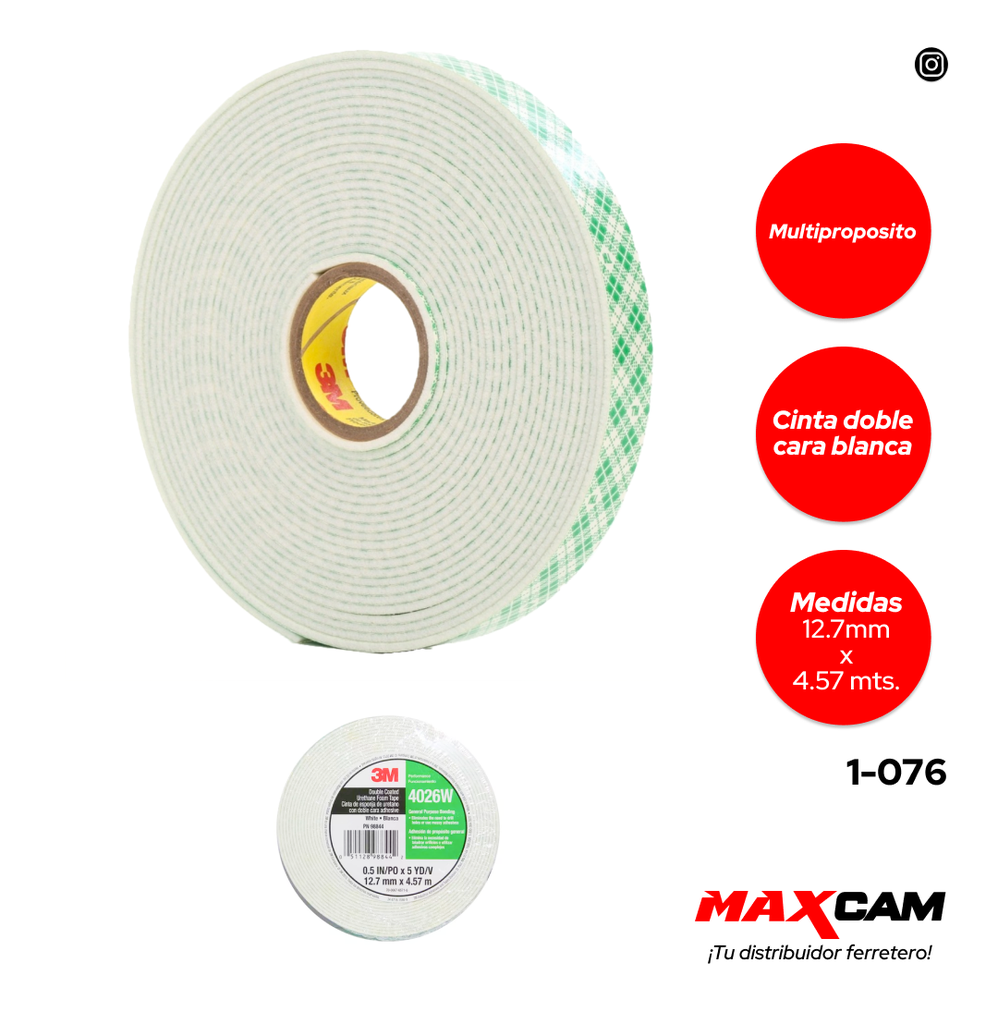 CINTA DOBLE FAZ VERDE 3/4" x 4.57 MTS 3M 1-076