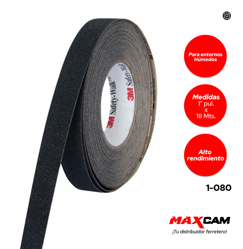 CINTA ANTI RESBALANTE NEGRA 1" x 18 MTS 3M 1-080