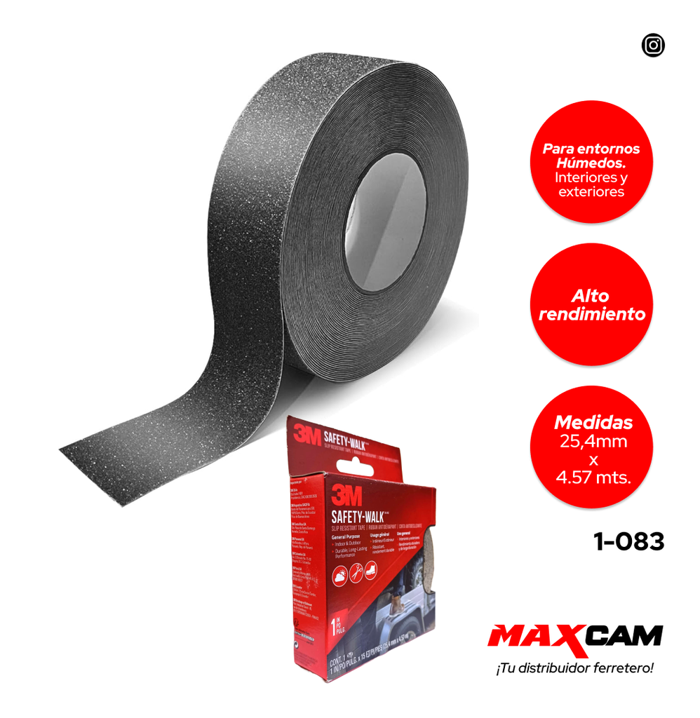 CINTA ANTI RESBALANTE NEGRA 1" x 4.57 MTS 3M 1-083